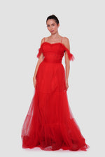 Load image into Gallery viewer, Rosa Red Tulle With Glitter Bustier Maxi Dress