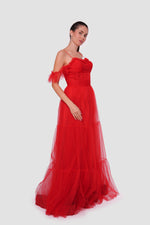 Load image into Gallery viewer, Rosa Red Tulle With Glitter Bustier Maxi Dress