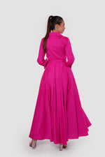 Load image into Gallery viewer, Valeria Fuchsia Taffeta Collared V-neckline Wrap-style Maxi Dress
