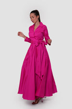 Load image into Gallery viewer, Valeria Fuchsia Taffeta Collared V-neckline Wrap-style Maxi Dress