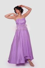 Load image into Gallery viewer, Liliana Lavender Taffeta Strapless Corset Maxi Dress