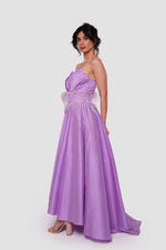 Load image into Gallery viewer, Liliana Lavender Taffeta Strapless Corset Maxi Dress