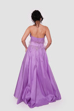Load image into Gallery viewer, Liliana Lavender Taffeta Strapless Corset Maxi Dress