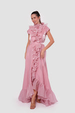 Load image into Gallery viewer, Seraphina Blush Pink High Neckline Ruffled Sleeveless Maxi Dress