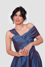 Load image into Gallery viewer, Ophelia Midnight Blue With An Iridescent Finish Taffeta With Pleats Maxi Dress