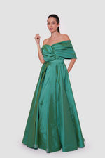 Load image into Gallery viewer, Emeralda Deep Emerald Green Taffeta Sweetheart Neckline With Bow Padded Corset Maxi Dress