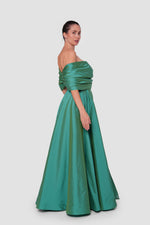 Load image into Gallery viewer, Emeralda Deep Emerald Green Taffeta Sweetheart Neckline With Bow Padded Corset Maxi Dress