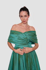Load image into Gallery viewer, Emeralda Deep Emerald Green Taffeta Sweetheart Neckline With Bow Padded Corset Maxi Dress