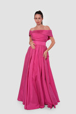 Load image into Gallery viewer, Eliza Vibrant Fuchsia Taffeta Pleated Maxi Dress