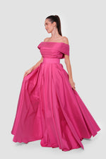 Load image into Gallery viewer, Eliza Vibrant Fuchsia Taffeta Pleated Maxi Dress