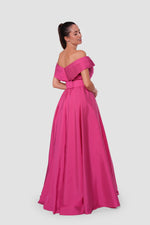 Load image into Gallery viewer, Eliza Vibrant Fuchsia Taffeta Pleated Maxi Dress