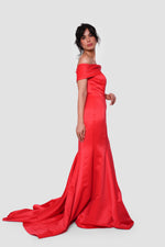Load image into Gallery viewer, Scarlett Bold Red Bridal Satin Strapless Corset Gown