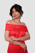 Load image into Gallery viewer, Scarlett Bold Red Bridal Satin Strapless Corset Gown