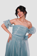 Load image into Gallery viewer, Celestia Powder Blue Off-shoulder Maxi Dress With Puffy Short Sleeves