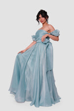 Load image into Gallery viewer, Celestia Powder Blue Off-shoulder Maxi Dress With Puffy Short Sleeves