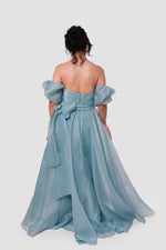 Load image into Gallery viewer, Celestia Powder Blue Off-shoulder Maxi Dress With Puffy Short Sleeves