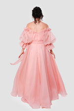 Load image into Gallery viewer, Celeste Peach blush organza off-shoulder maxi dress with billowy sleeves