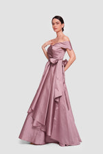 Load image into Gallery viewer, Annabella Dusty Mauve Taffeta Corset Maxi Dress