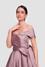 Load image into Gallery viewer, Annabella Dusty Mauve Taffeta Corset Maxi Dress