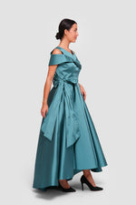 Load image into Gallery viewer, Nadine Teal Taffeta Off-shoulder Corset Sleeveless Maxi Dress