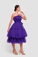 Load image into Gallery viewer, Esme Vibrant Royal Purple Corset Strapless Midi Dress