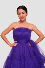 Load image into Gallery viewer, Esme Vibrant Royal Purple Corset Strapless Midi Dress