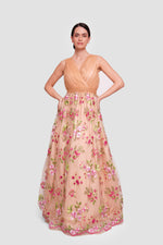 Load image into Gallery viewer, Lucia White Tulle With Multicolored Floral Embroidery Sleeveless Maxi Dress