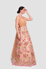 Load image into Gallery viewer, Lucia White Tulle With Multicolored Floral Embroidery Sleeveless Maxi Dress