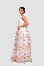 Load image into Gallery viewer, Lucia White Tulle With Multicolored Floral Embroidery Sleeveless Maxi Dress