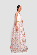 Load image into Gallery viewer, Lucia White Tulle With Multicolored Floral Embroidery Sleeveless Maxi Dress