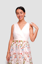Load image into Gallery viewer, Lucia White Tulle With Multicolored Floral Embroidery Sleeveless Maxi Dress