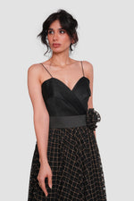 Load image into Gallery viewer, Alessia Black Tulle With Gold Metallic Glitter Maxi Dress