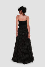 Load image into Gallery viewer, Alessia Black Tulle With Gold Metallic Glitter Maxi Dress