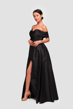 Load image into Gallery viewer, Nicole Black Taffeta Pleated Maxi Dress