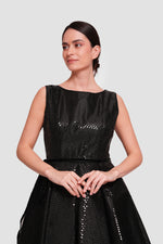 Load image into Gallery viewer, Manal Black Organza Laser Pattern Sleeveless Open Back Maxi Dress