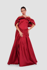 Load image into Gallery viewer, Asma Red Taffeta Strapless Corset Maxi Dress