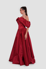 Load image into Gallery viewer, Asma Red Taffeta Strapless Corset Maxi Dress