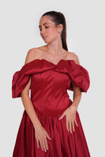 Load image into Gallery viewer, Asma Red Taffeta Strapless Corset Maxi Dress