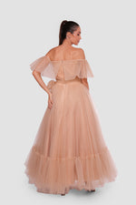 Load image into Gallery viewer, Amber Haze Golden Beige Tulle Corset Maxi Dress
