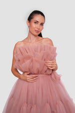 Load image into Gallery viewer, Anaya Peachy Nude Strapless Tulle Corset Maxi Dress