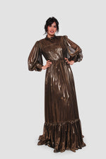Load image into Gallery viewer, Selene Antique Gold Georgette Metallic Maxi Dress
