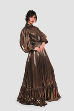 Load image into Gallery viewer, Selene Antique Gold Georgette Metallic Maxi Dress