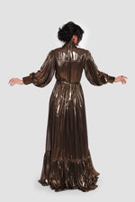 Load image into Gallery viewer, Selene Antique Gold Georgette Metallic Maxi Dress
