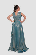 Load image into Gallery viewer, Sarah Shimmering Aquamarine Metallic Sleeveless Gown