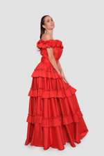 Load image into Gallery viewer, Carla Crimson Red Off-shoulder Taffeta Corset Maxi Dress