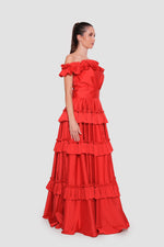 Load image into Gallery viewer, Carla Crimson Red Off-shoulder Taffeta Corset Maxi Dress