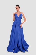 Load image into Gallery viewer, Azura Rich Azure Blue Jacquard Strapless Corset Maxi Dress