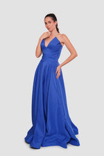 Load image into Gallery viewer, Azura Rich Azure Blue Jacquard Strapless Corset Maxi Dress