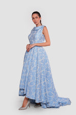 Load image into Gallery viewer, Blossom Sky Blue Floral Jacquard Boat Neck Sleeveless Maxi Dress