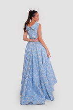 Load image into Gallery viewer, Blossom Sky Blue Floral Jacquard Boat Neck Sleeveless Maxi Dress